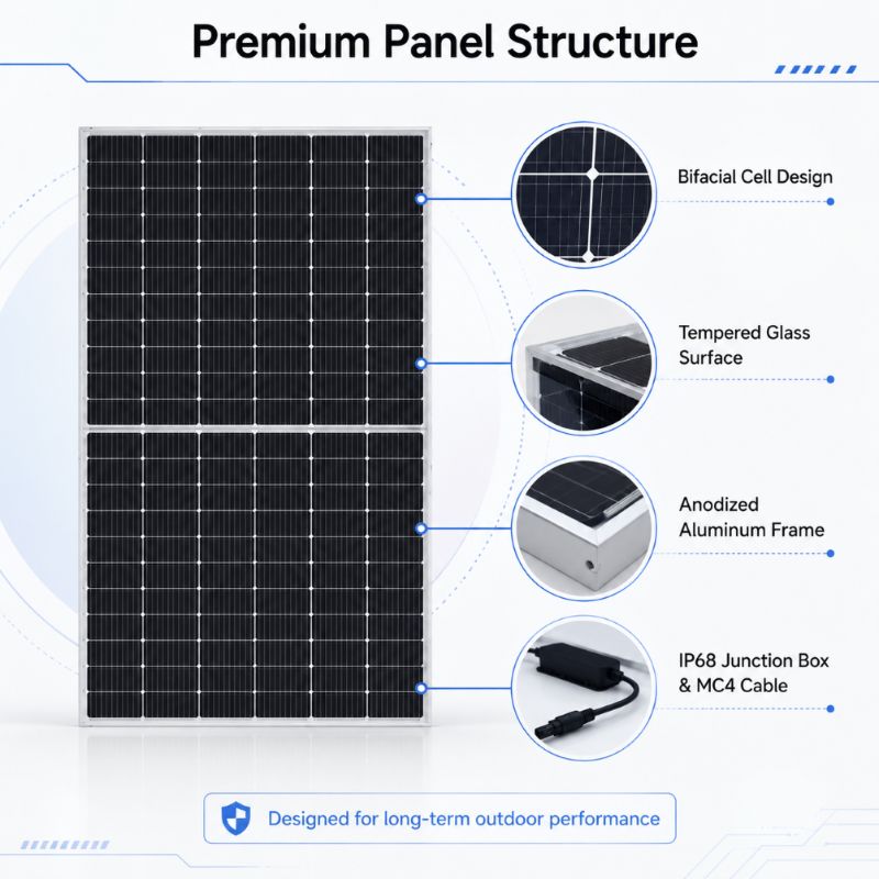 405W 530W Bifacial Half Cell Solar Panels for Hybrid On/Off Grid System